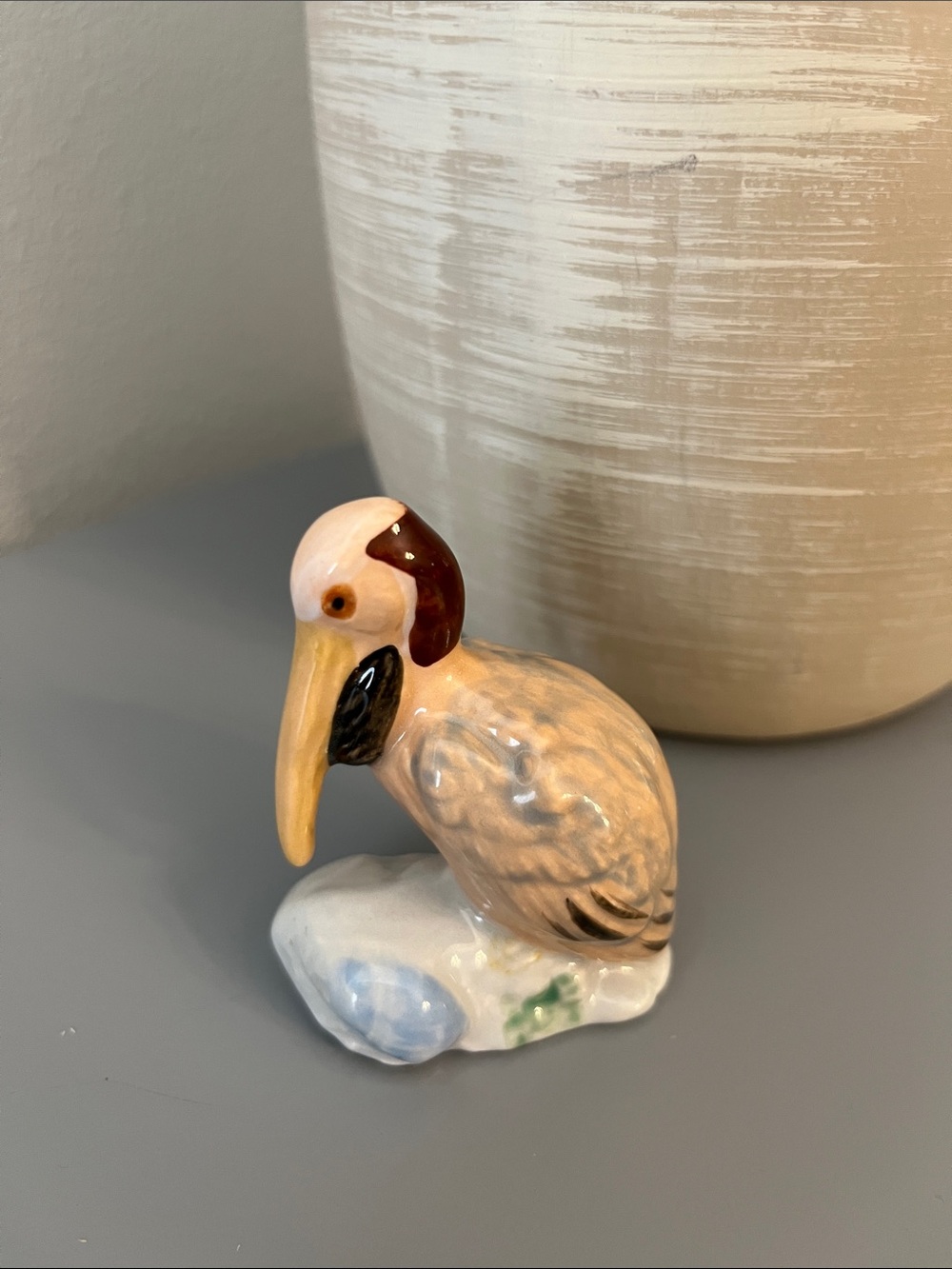 Vintage Artisan Hand-Painted Ceramic Brown Pelican signed